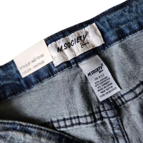 Men’s Distressed Vintage Bkue Wash Denim Skinny Jeans - Picture 5 of 9